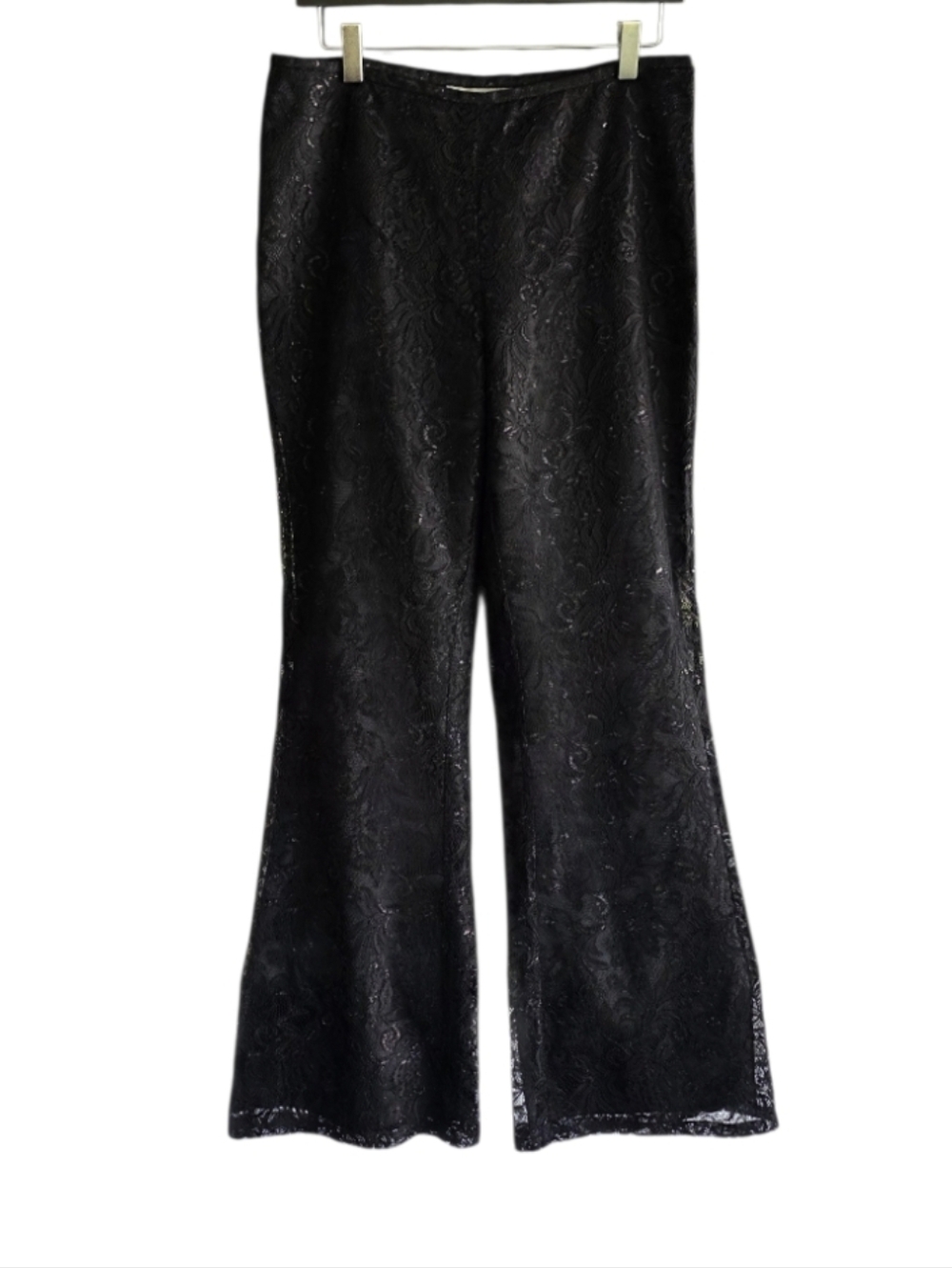 Vintage Black Lace 90s Casual Corner Flare Pants Goth Chic Special Occasion